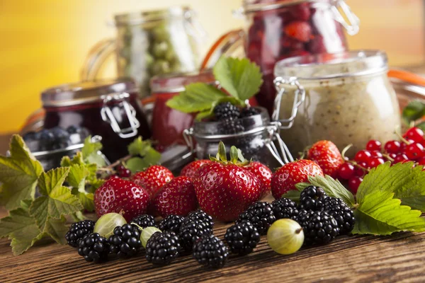 Homemade fruit jam in the glass jars — Stock Photo, Image