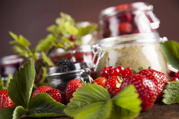 Homemade fruit jam in the glass jars — Stock Photo, Image