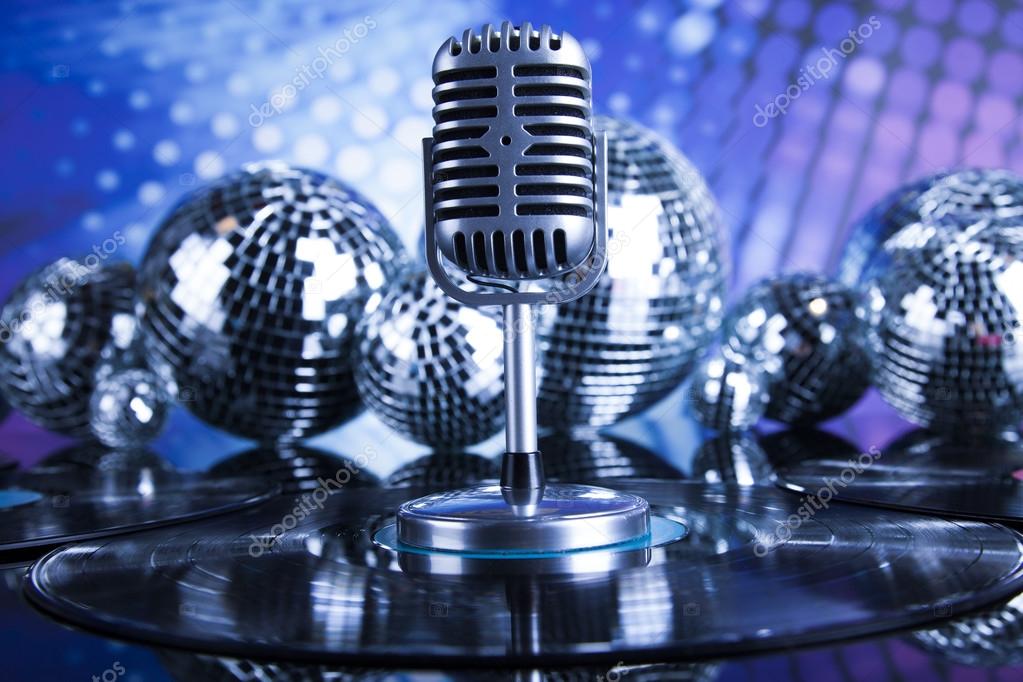 Retro style microphone and disco balls Stock Photo by ©JanPietruszka