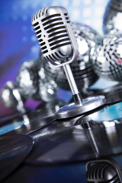 Retro style microphone and disco balls — Stock Photo, Image