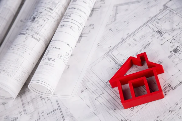 Project blueprints tekeningen van huis model — Stockfoto