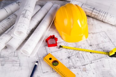 Sarı kask, proje çizim ve ev modeli