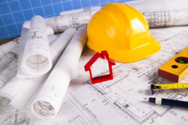 Sarı kask, proje çizim ve ev modeli