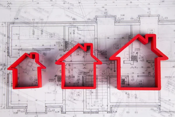Modelo da casa, conceito dos blueprints da arquitetura — Fotografia de Stock