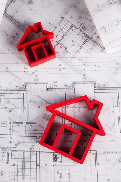 Domácí model s blueprint kresba — Stock fotografie