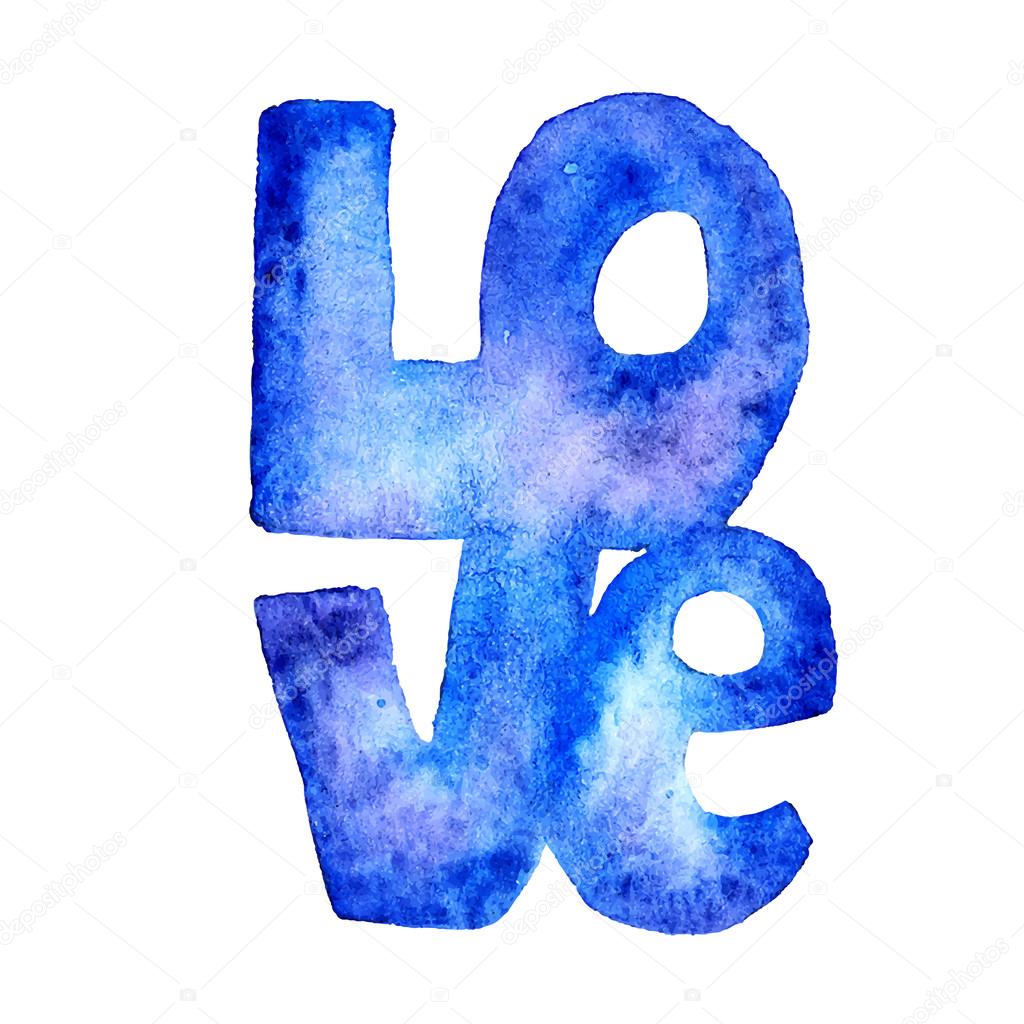Hand drawn watercolor word LOVE (vector).
