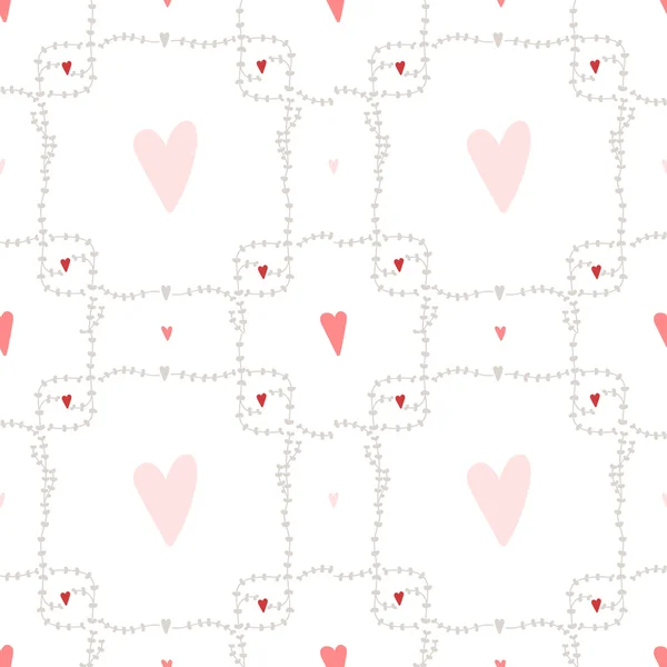 Vector seamless pattern with square wreath elements and hearts. — Stock Vector