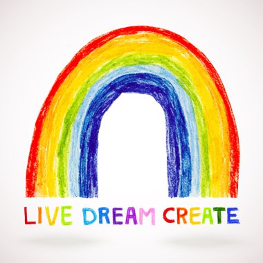 Vektör sulu boya gökkuşağı, el ile renk kalemler çekilmiş
