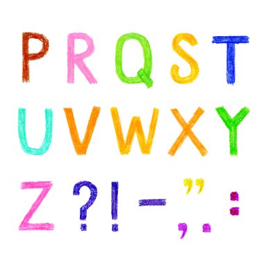 Komik renkli vektör suluboya İngilizce alfabe