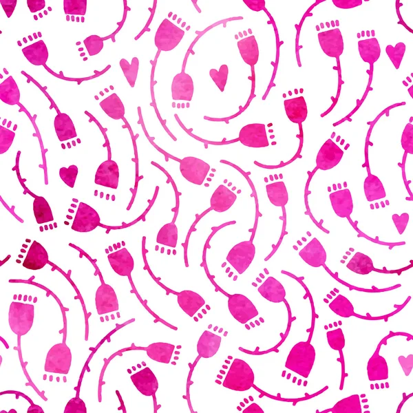 无缝水彩图案的手绘制粉红色的花朵. — 图库矢量图片