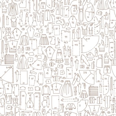 Giysi ve dikiş desenleri ile sorunsuz doodle kalıbı