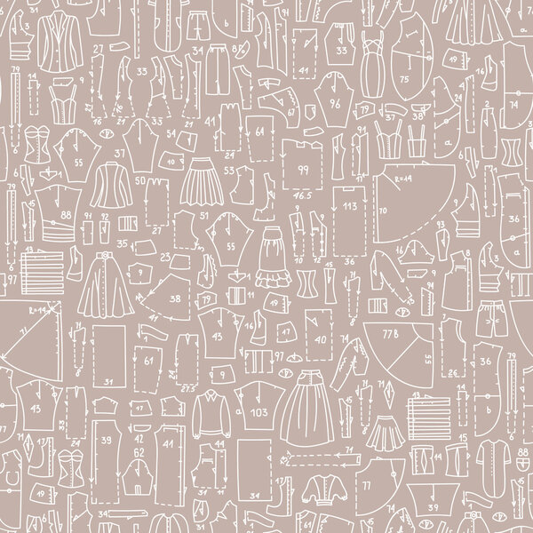 Seamless doodle pattern with clothes and sewing patterns