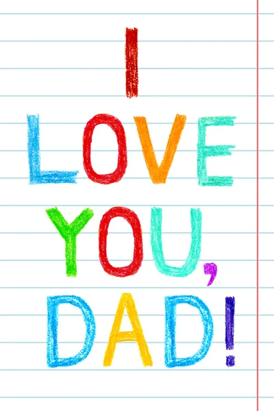 Phrase I LOVE YOU, DAD child writing style on lined background. — Stock Vector