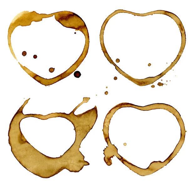 심장 모양의 커피 컵 얼룩. 4 개의 벡터 eps10 세트. — 스톡 벡터