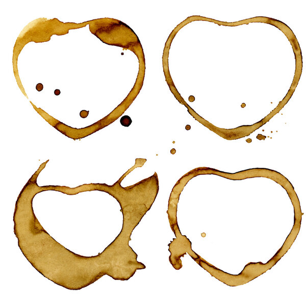 Heart shaped coffee cup stains. Set of four vectors eps10.