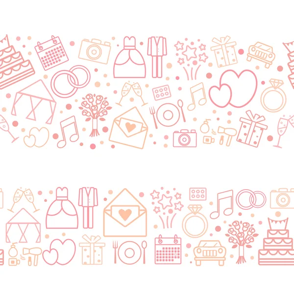 Seamless vector pattern borders of wedding vector icons. — Stock Vector