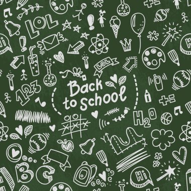 Okul malzemeleri ile okul sorunsuz vektör doodle kalıbı