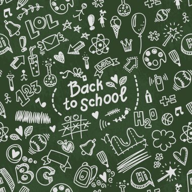 School seamless vector doodle pattern with  school supplies clipart