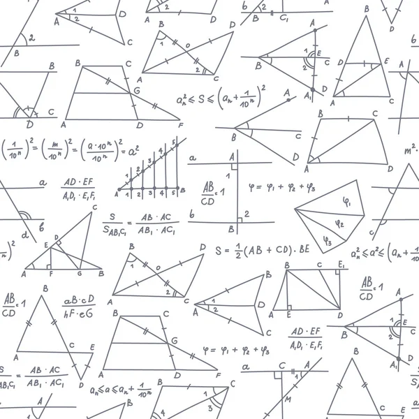 Padrão de doodle vetor sem costura escolar com diferentes esquemas matemáticos —  Vetores de Stock