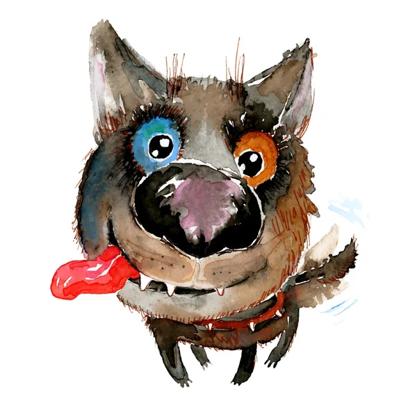 Vector hand drawn watercolor happy funny dog. — Stok Vektör