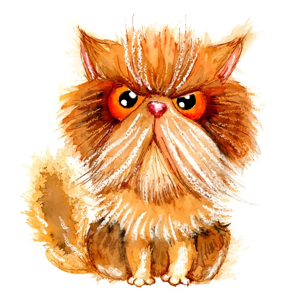 Vector hand drawn watercolor grumpy persian cat. — Stok Vektör