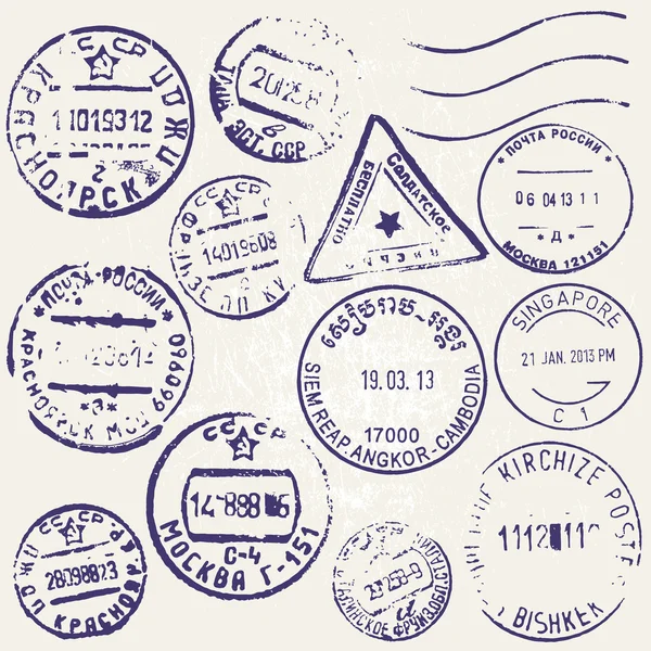 Vintage posta pulları tüm dünyada ülkeden vektör kümesi. Grunge tarzı. — Stok Vektör