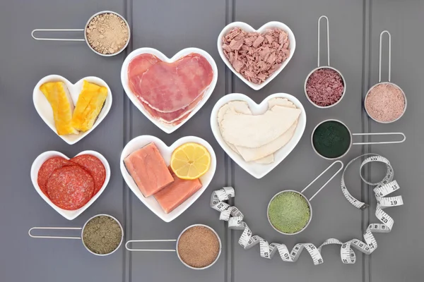 高蛋白质的食物和补充粉 — 图库照片