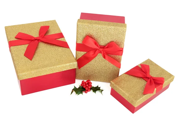 Boîtes cadeaux or paillettes de Noël — Photo