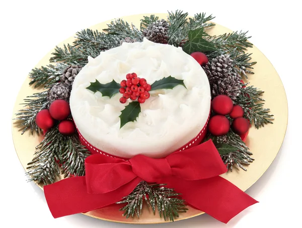 Christmas Cake with Holly — Stock Photo, Image