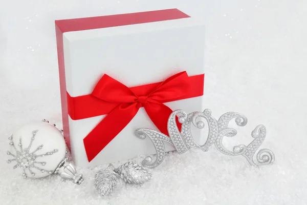 Christmas Gift Box and Decorations — Stock Photo, Image
