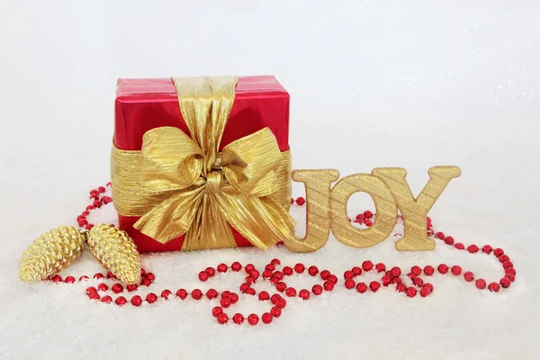 Christmas Gift Box and Decorations — Stock Photo, Image