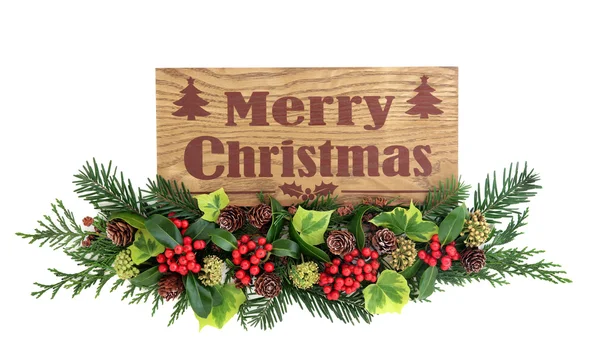 Merry Christmas teken en Flora decoratie — Stockfoto