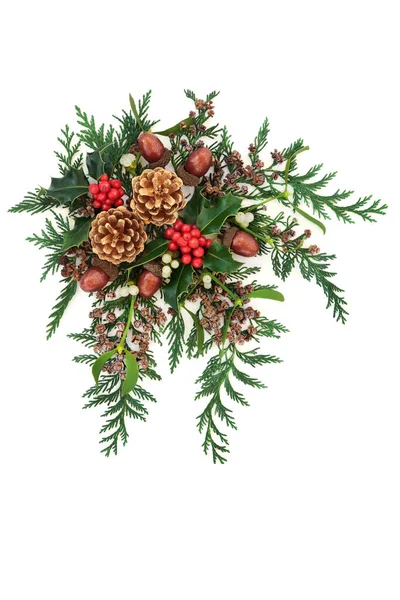 Christmas Decoration Holly Ivy Mistletoe Gold Pine Cones Acorns Cedar Royalty Free Stock Photos