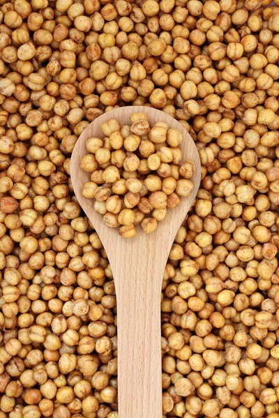 Vegan Roasted Spicy Chickpeas Wooden Spoon Forming Background Health Food — Zdjęcie stockowe