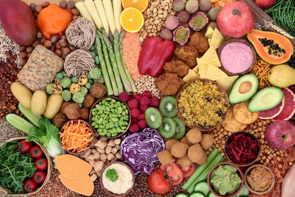 Большая Коллекция Здоровой Веганской Пищи Поддержания Жизнеспособности Пищей Богатой Антиоксидантами — стоковое фото