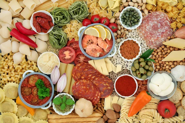 Gran Colección Alimentos Mediterráneos Italianos Para Estilo Vida Saludable Rico —  Fotos de Stock