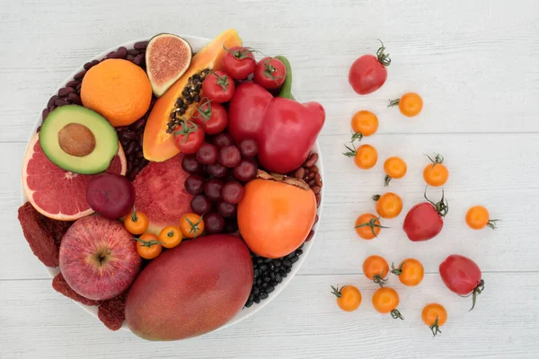 Raccolta Frutta Verdura Ricca Licopene Antociani Cuore Sano Con Alimenti — Foto Stock