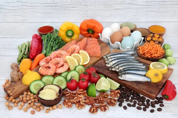 Alimento Saludable Para Una Dieta Baja Colesterol Con Alimentos Ricos —  Fotos de Stock