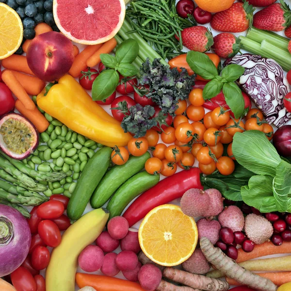 Сбор Здоровой Пищи Фруктов Овощей Высок Антиоксидантам Нейтрализующим Свободные Радикалы — стоковое фото