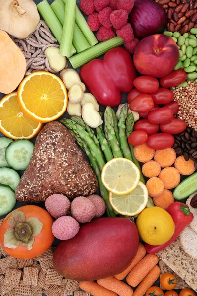 Alimentos Saudáveis Para Alimentação Saudável Com Frutas Legumes Grãos Cereais — Fotografia de Stock