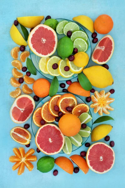 Cítricos Saludables Para Aumento Alta Fibra Con Naranjas Limones Limas —  Fotos de Stock