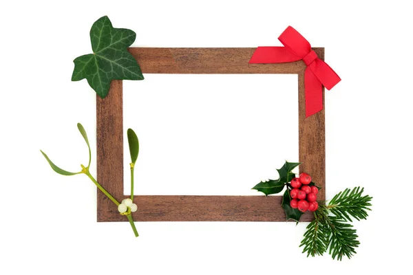 Zimowe Święta Bożego Narodzenia Nowy Rok Abstrakcyjna Kompozycja Drewnianą Ramą — Zdjęcie stockowe