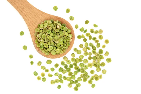 Roasted Green Peas Health Food Wooden Spoon Loose White Background — Stock Photo, Image