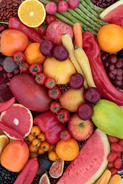 Magas Likopin Friss Gyümölcs Zöldség Gyűjtemény Egészség Érdekében Immunerősítő Szuperélelmiszerek — Stock Fotó