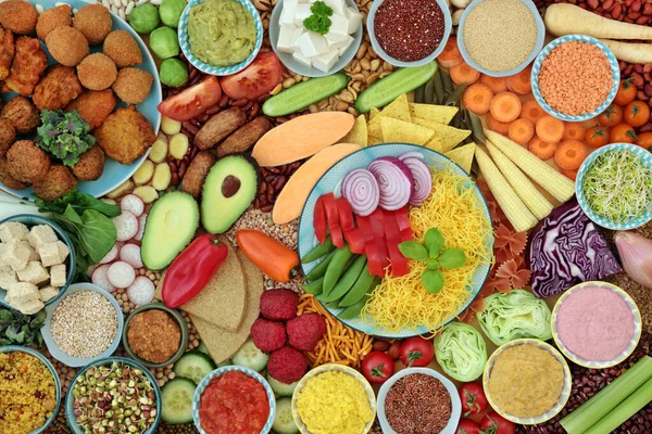 Большая Коллекция Веганской Здоровой Пищи Растительного Происхождения Высоким Содержанием Антиоксидантов — стоковое фото