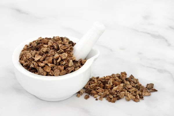 Devils Claw Root Mortar Pestle Used Herbal Medicine Treat Arteriosclerosis — Stock Photo, Image