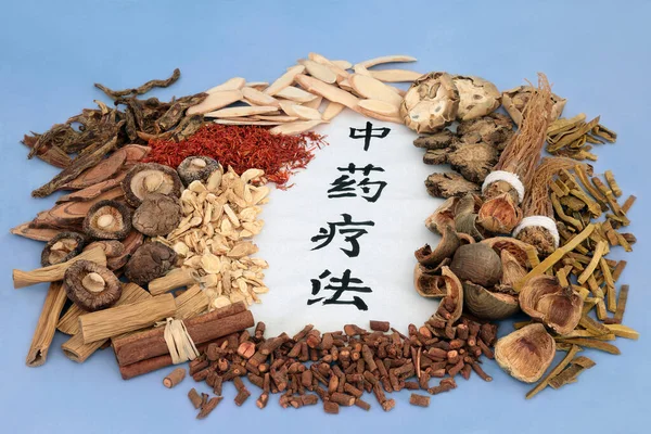 Kruiden Specerijen Gebruikt Chinese Kruidengeneeskunde Met Kalligrafie Script Rijstpapier Natuurlijke — Stockfoto