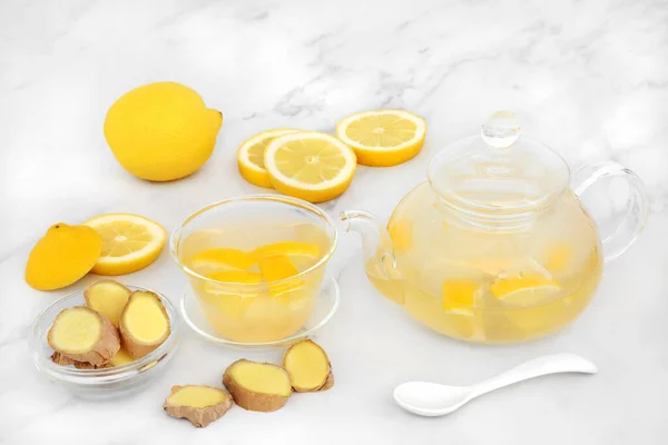 Chá Especiarias Gengibre Limão Para Aumentar Sistema Imunológico Alta Antioxidantes — Fotografia de Stock