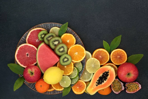 Friska Frukt Samling För Att Öka Immunförsvaret Mycket Hög Antioxidanter — Stockfoto