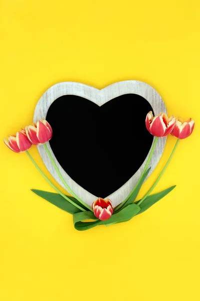 Abstract Spring Heart Shaped Red Tulip Flower Composition Copy Space — Stock Photo, Image